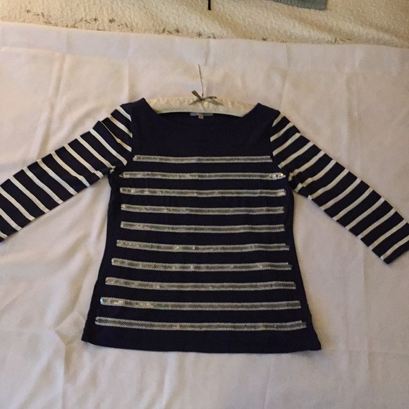 GAP navy blue and white striped sequin top - Picture 4 of 8